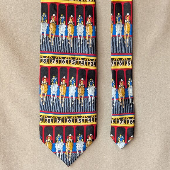 The Tie Studio London 100% Silk Tie Horse Racing Print Equestrian Hand Made - Picture 2 of 6